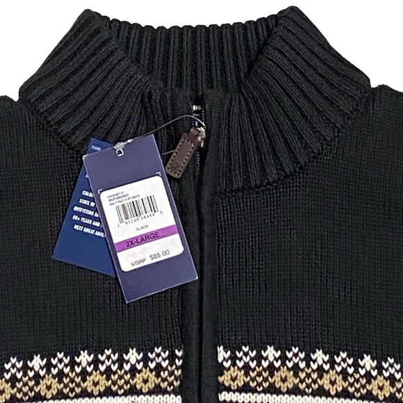 Izod 1/4 Zip Fair Isle Black Sweater Cotton Blend NWT Men’s Size 2XL NEW - Picture 3 of 13